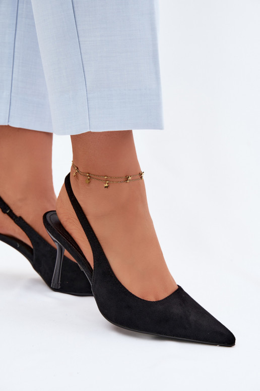 Moteriškos basutės su plonais kulniukais iš dirbtinio zomšo juodos spalvos Kevina