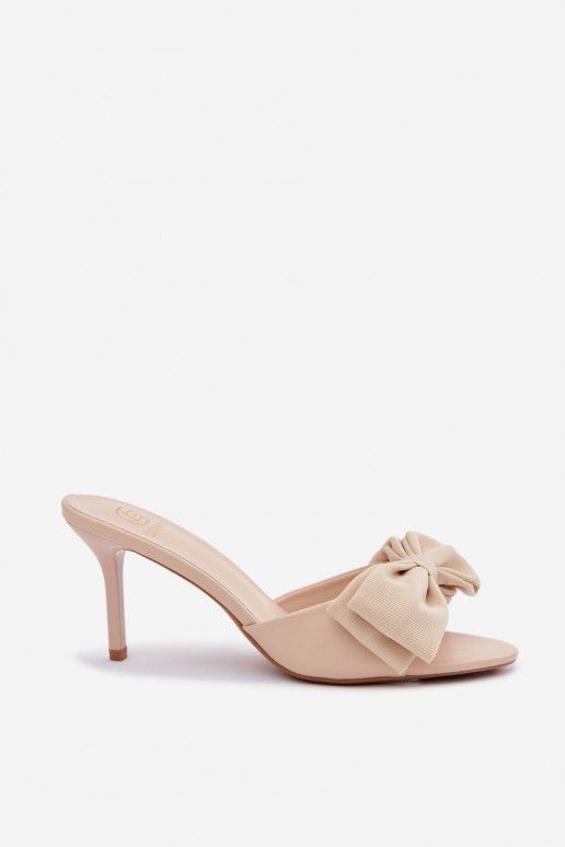 Moteriškos šlepetės su plonais kulniukais ir kaspinais smėlio spalvos Jelessa