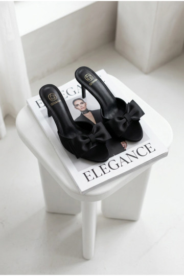 Moteriškos šlepetės su plonais kulniukais ir kaspinais juodos spalvos Jelessa 2