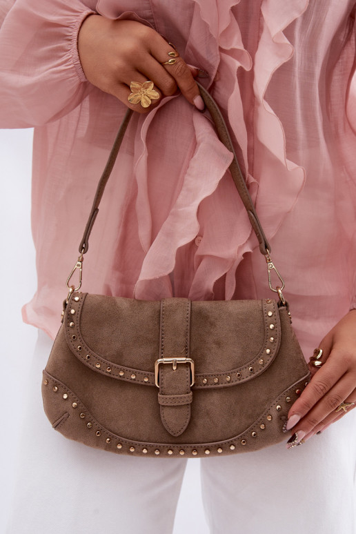 Rankinė su kniedėmis iš eko zomšosoĮa Tamsussmėlio spalvos Clarielle