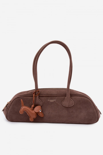 Baguette rankinė su užsegimu iš zomšo imitacijos tamsaus smėlio spalvos Annette