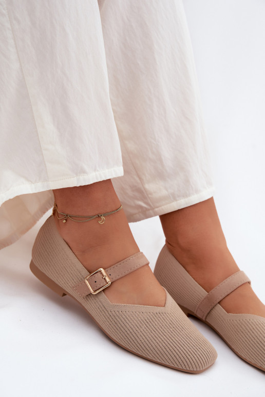 BalerinossuDryžuoti bataigo Medžiagau Pasek su sagtimis smėlio spalvos Calvra