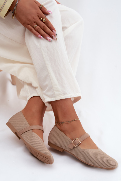 BalerinossuDryžuoti bataigo Medžiagau Pasek su sagtimis smėlio spalvos Calvra