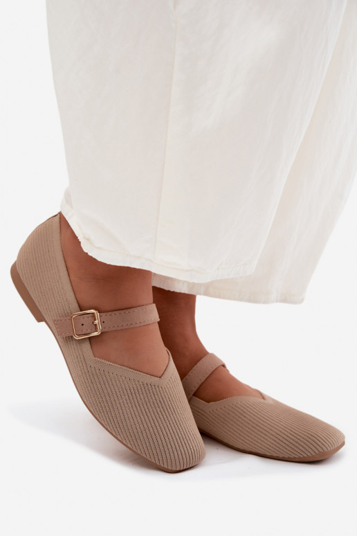 BalerinossuDryžuoti bataigo Medžiagau Pasek su sagtimis smėlio spalvos Calvra