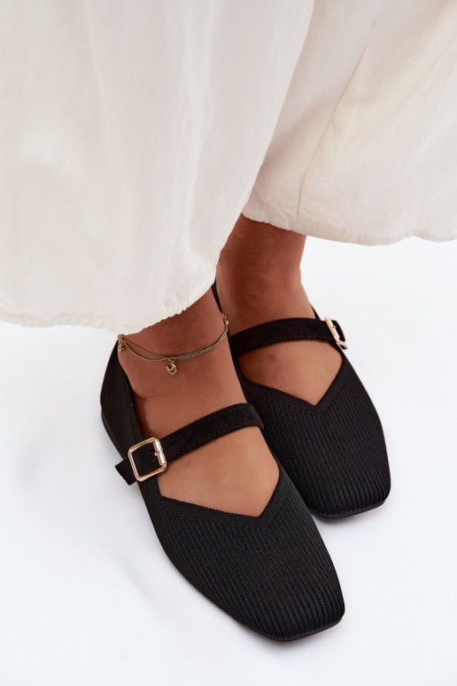 BalerinossuDryžuoti bataigo Medžiagau Pasek su sagtimis juodos spalvos Calvra