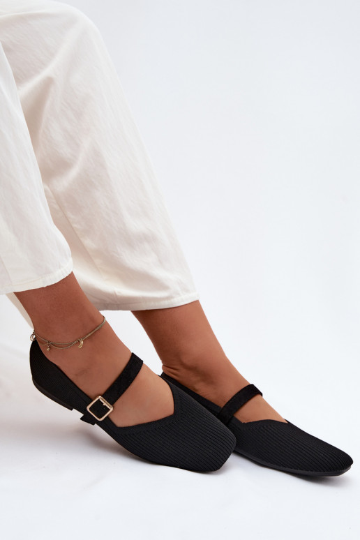 BalerinossuDryžuoti bataigo Medžiagau Pasek su sagtimis juodos spalvos Calvra