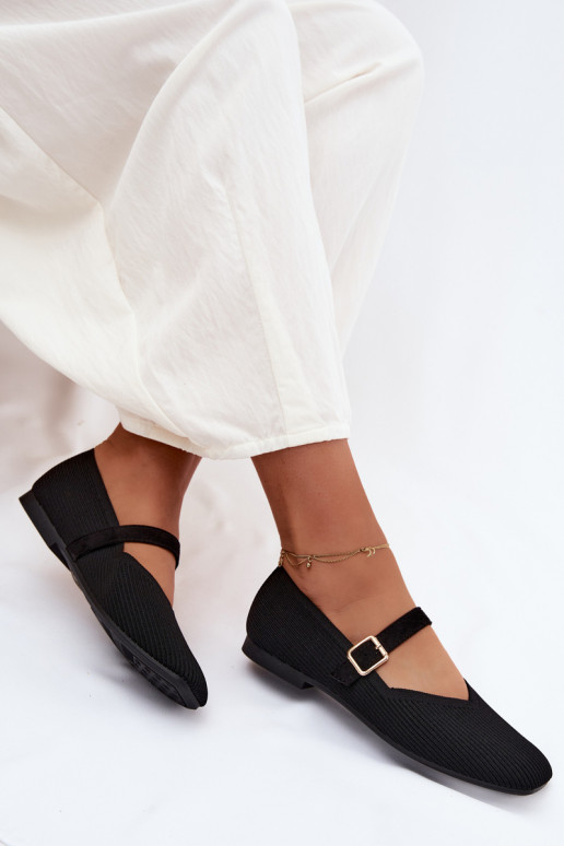 BalerinossuDryžuoti bataigo Medžiagau Pasek su sagtimis juodos spalvos Calvra