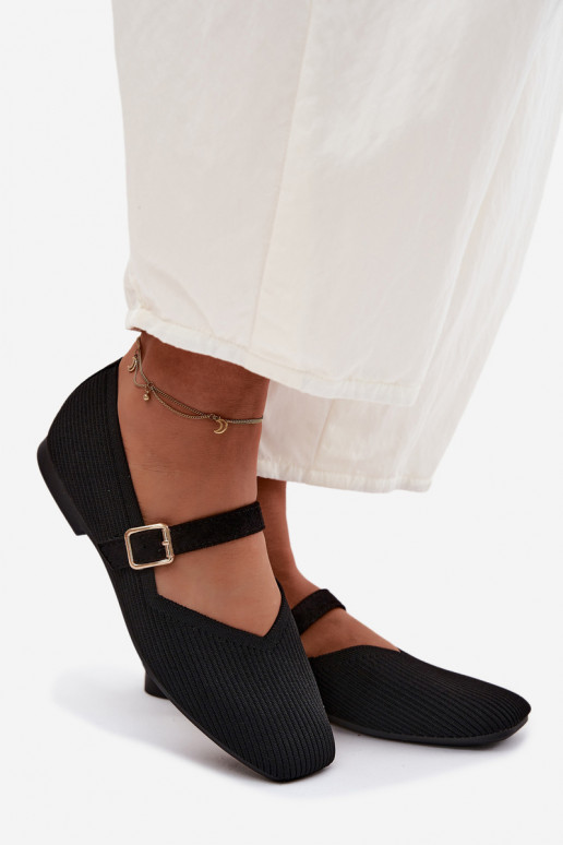 BalerinossuDryžuoti bataigo Medžiagau Pasek su sagtimis juodos spalvos Calvra