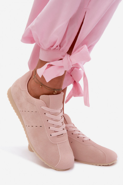 Sneakers modelio batai Moteriškassuiš eko zomšosu Žemas rožinės spalvos Melvelin