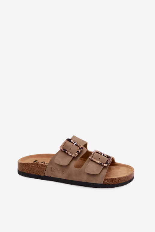 Chaki spalvos moteriškos šlepetės su sagtimis Lee Cooper LCIN-26-35-4451L