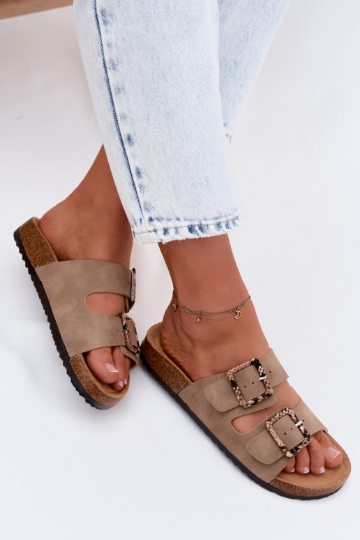 Moteriškos šlepetės su sagtimis Lee Cooper LCIN-26-35-4451L chaki spalvos