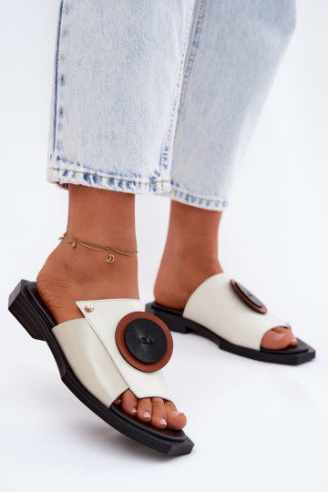 Odinės šlepetės Moteriškas geometrinio dizaino Tai turiciejka K7479-01 smėlio spalvos-juodos spalvos