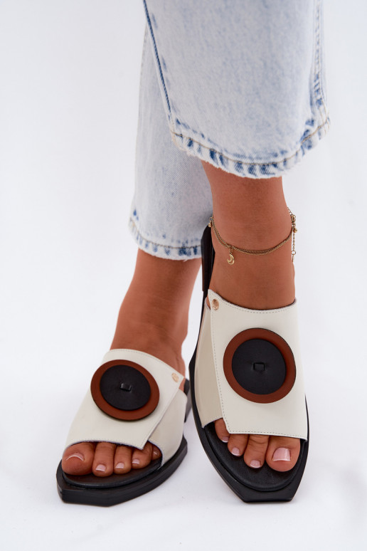 Odinės šlepetės Moteriškas geometrinio dizaino Tai turiciejka K7479-01 smėlio spalvos-juodos spalvos