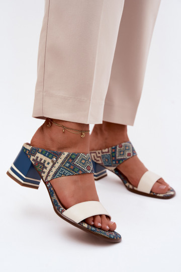 Oda Raštuotas Moteriškos šlepetės su kulniukais Tai turiciejka K7522-04 smėlio spalvos-mėlynos spalvos