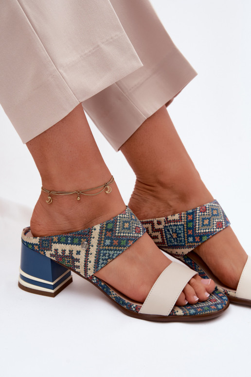 Oda Raštuotas Moteriškos šlepetės su kulniukais Tai turiciejka K7522-04 smėlio spalvos-mėlynos spalvos