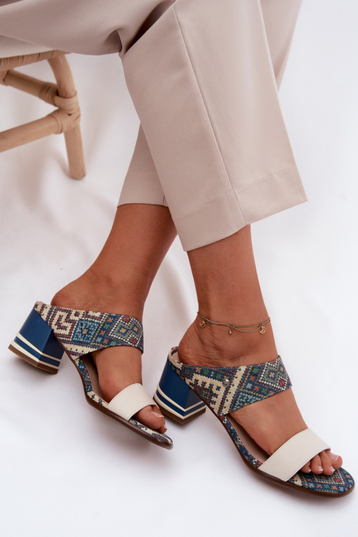 Oda Raštuotas Moteriškos šlepetės su kulniukais Tai turiciejka K7522-04 smėlio spalvos-mėlynos spalvos