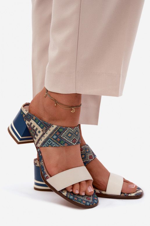 Oda Raštuotas Moteriškos šlepetės su kulniukais Tai turiciejka K7522-04 smėlio spalvos-mėlynos spalvos