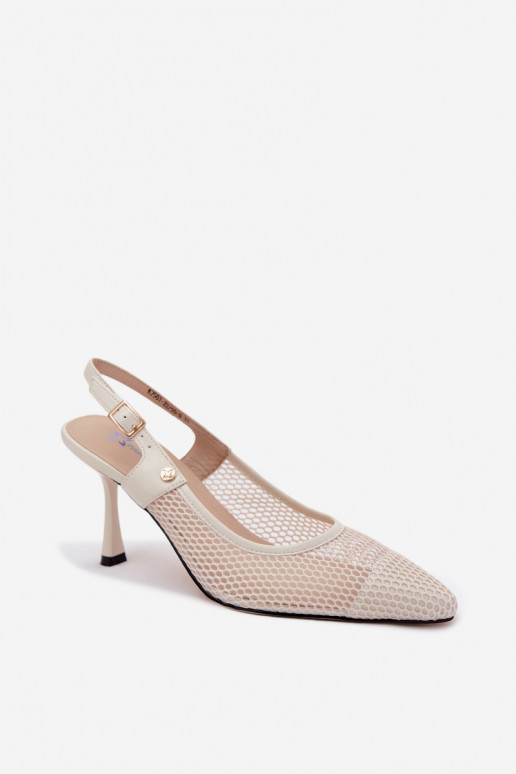 Oda Ažūrinės basutės Bateliai Moteriškas su plonais kulniukais Tai turiciejka K7507-22 dramblio kaulo spalvos