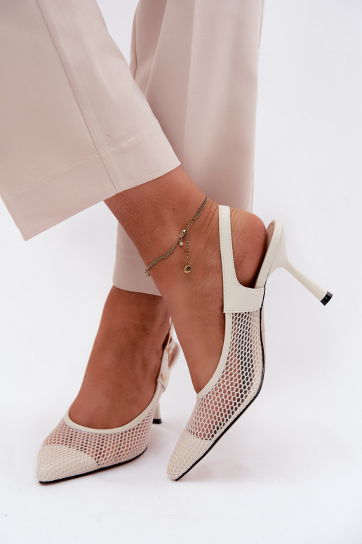 Oda Ažūrinės basutės Bateliai Moteriškas su plonais kulniukais Tai turiciejka K7507-22 dramblio kaulo spalvos