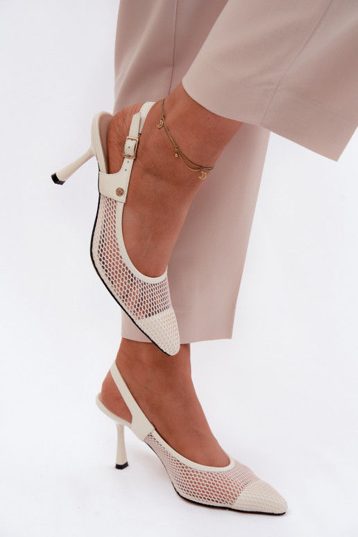 Oda Ažūrinės basutės Bateliai Moteriškas su plonais kulniukais Tai turiciejka K7507-22 dramblio kaulo spalvos