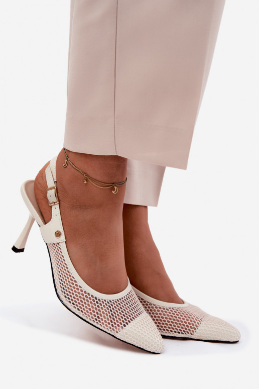 Oda Ažūrinės basutės Bateliai Moteriškas su plonais kulniukais Tai turiciejka K7507-22 dramblio kaulo spalvos