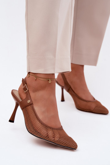 Oda Ažūrinės basutės Bateliai Moteriškas su plonais kulniukais Tai turiciejka K7507-29 rudos spalvos