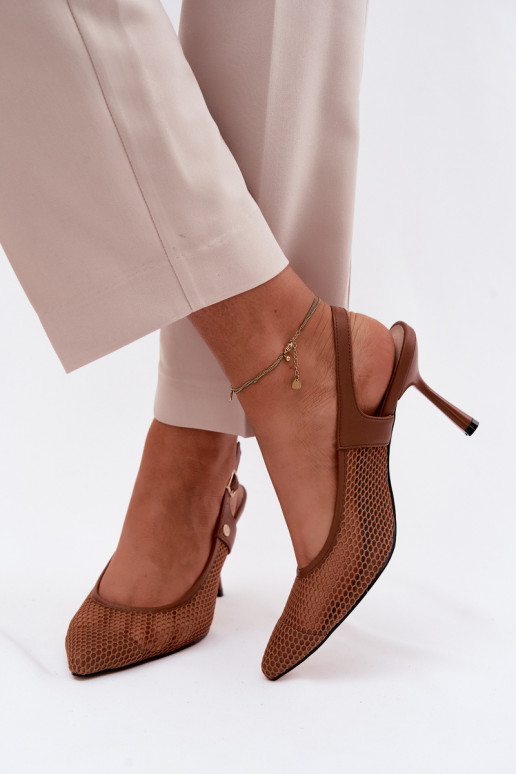 Oda Ažūrinės basutės Bateliai Moteriškas su plonais kulniukais Tai turiciejka K7507-29 rudos spalvos