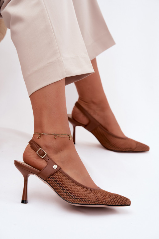 Oda Ažūrinės basutės Bateliai Moteriškas su plonais kulniukais Tai turiciejka K7507-29 rudos spalvos