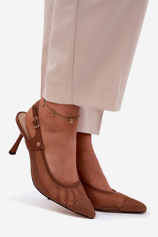 Oda Ažūrinės basutės Bateliai Moteriškas su plonais kulniukais Tai turiciejka K7507-29 rudos spalvos