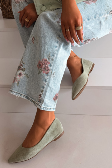 Balerinos lygiapadės iš dirbtinio zomšo žalios spalvos Lelisa