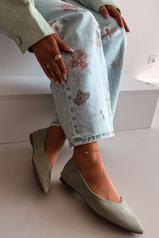 Balerinos lygiapadės iš dirbtinio zomšo žalios spalvos Lelisa