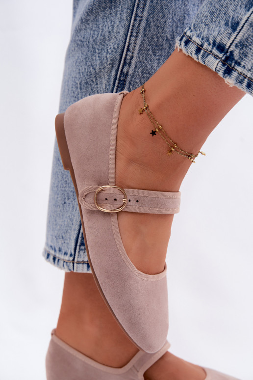 Balerinos su dirželiais ir auksiniais aksesuarais su sagtimis smėlio spalvos Kelisa