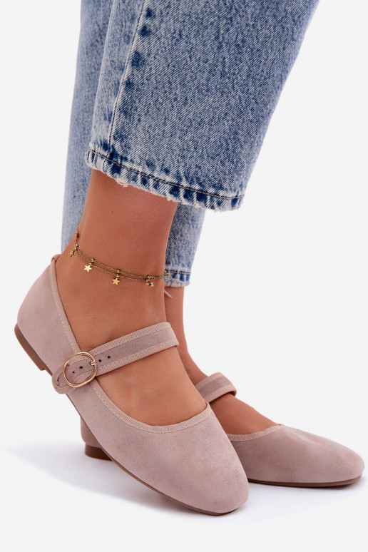 Balerinos su dirželiais ir auksiniais aksesuarais su sagtimis smėlio spalvos Kelisa