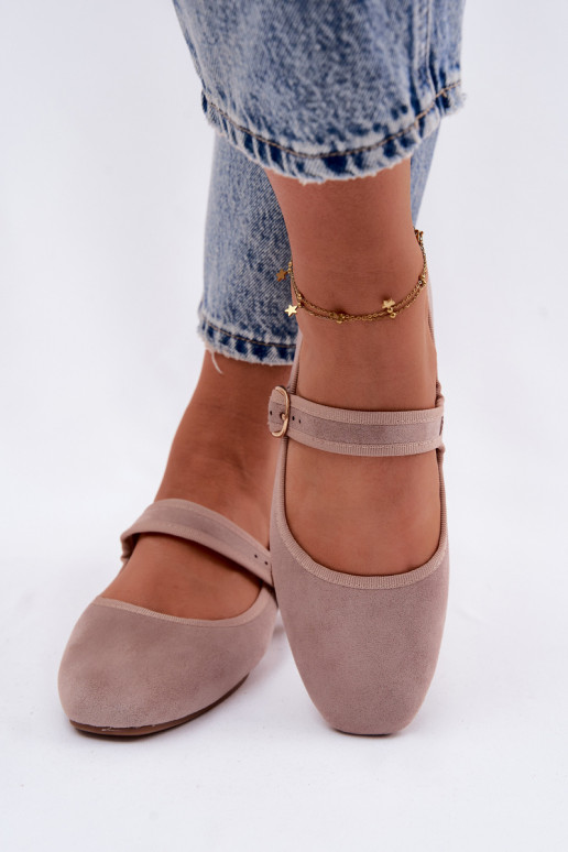 Balerinos su dirželiais ir auksiniais aksesuarais su sagtimis smėlio spalvos Kelisa