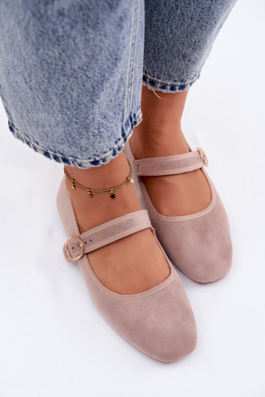 Balerinos su dirželiais ir auksiniais aksesuarais su sagtimis smėlio spalvos Kelisa