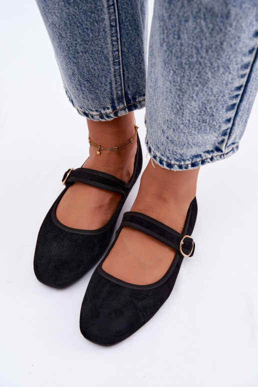 Balerinos su dirželiais auksinės spalvos su sagtimis juodos spalvos Kelisa