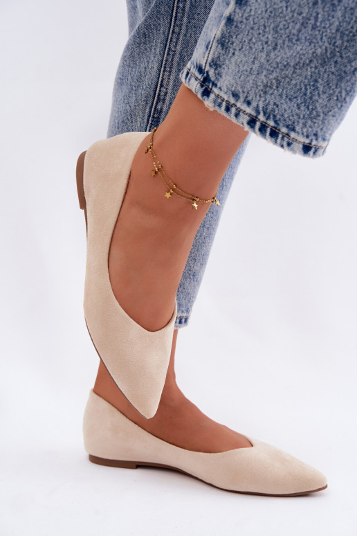 Balerinos lygiapadės iš dirbtinio zomšo smėlio spalvos Lelisa