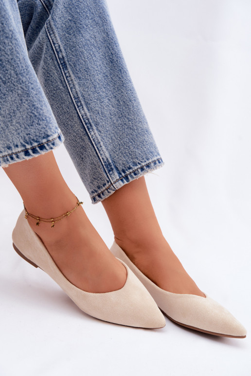 Balerinos lygiapadės iš dirbtinio zomšo smėlio spalvos Lelisa