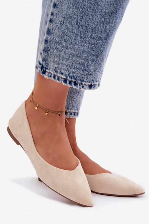 Balerinos lygiapadės iš dirbtinio zomšo smėlio spalvos Lelisa