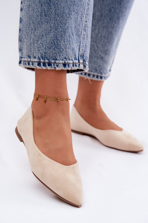 Balerinos lygiapadės iš dirbtinio zomšo smėlio spalvos Lelisa