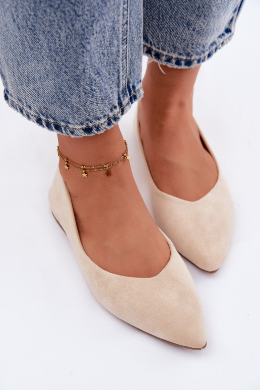 Balerinos lygiapadės iš dirbtinio zomšo smėlio spalvos Lelisa