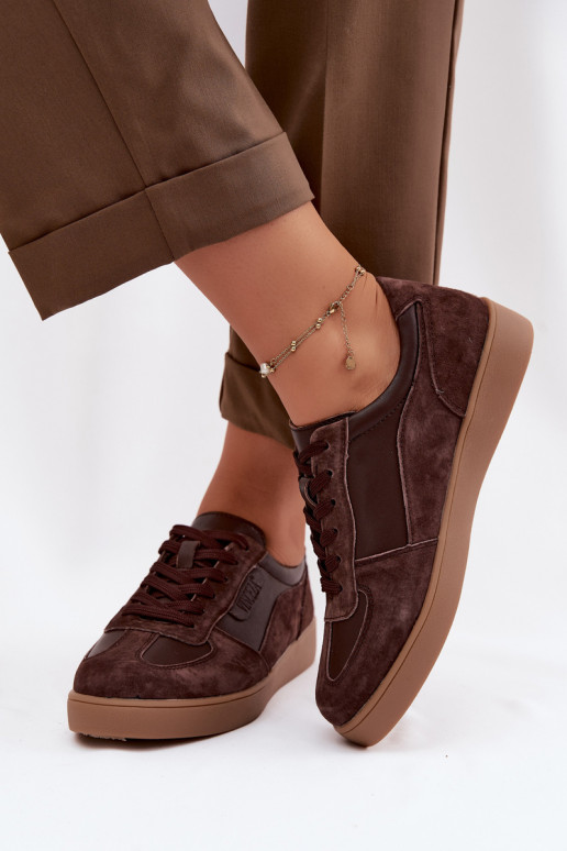 Zomšo sneakers modelio moteriškas batai Vinceza 7933 šokolado spalvos