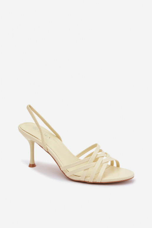 Moteriškos basutės su plonais kulniukais su juostelėmis geltonos spalvos Velivelle