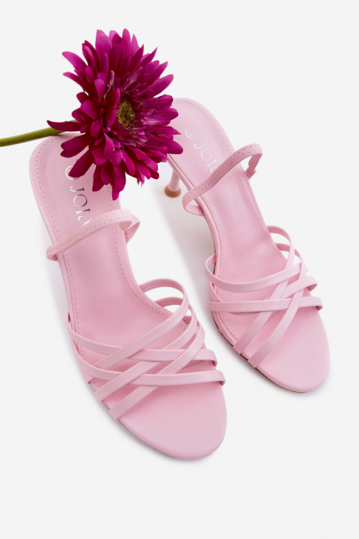 Moteriškos basutės su plonais kulniukais su juostelėmis rožinės spalvos Velivelle