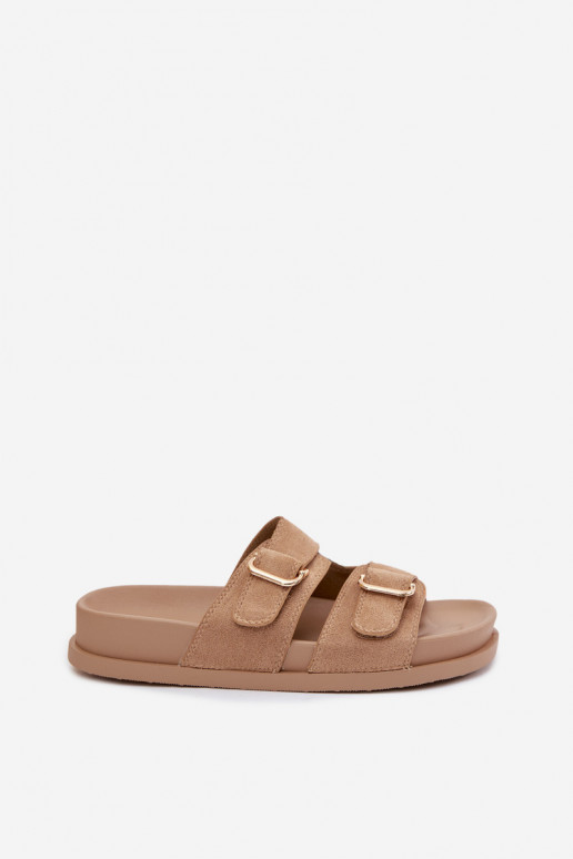 Moteriškos šlepetės Ze aukso spalvosmi su sagtimismi smėlio spalvos Pelorin