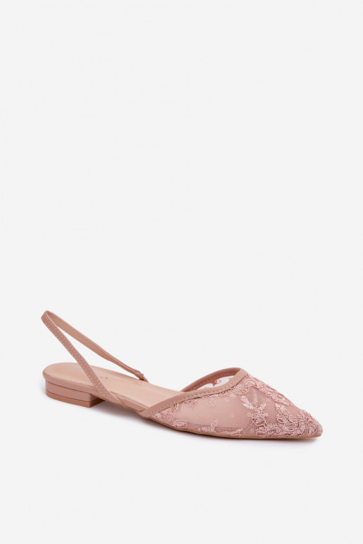 Tinklelis basutės su nėriniais su plačiais kulniukais rožinės spalvos Selissey