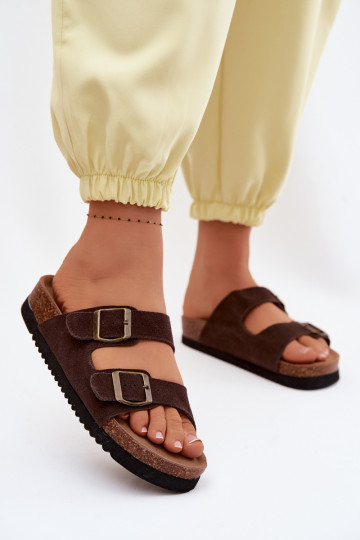 Oda Moteriškos zomšinės šlepetės su sagtimis CzekoladoĮe Rosaliae