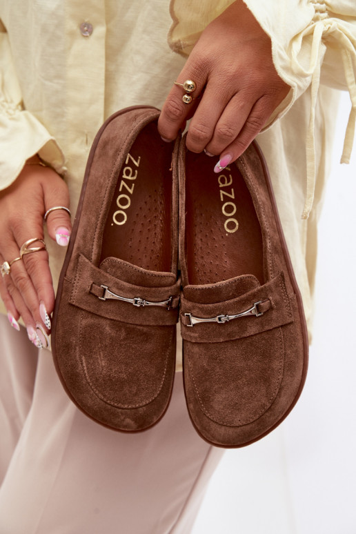 Mokasinai Barefoot iš zomšos Zazoo 322 rudos spalvos