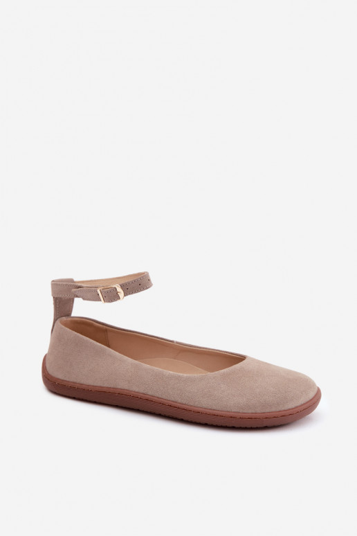 Zomšinės barefoot balerinos Zazoo 020, kapučino spalvos