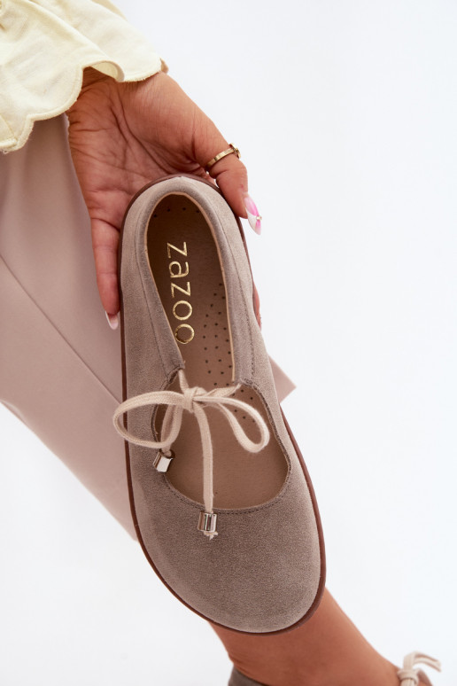 Oda Zomšinės balerinos Barefoot su dirželiais Zazoo 021 kapučino spalvos